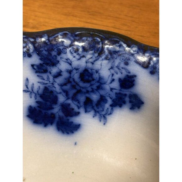 Antique New Wharf Pottery Bowl England Semi-Porcelain Waldorf Flow Blue 9" - Picture 3 of 13